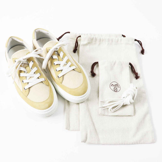 HERMES sneakers Main: Corduroy, Main: Suede leather Beige white deep Women 39  d