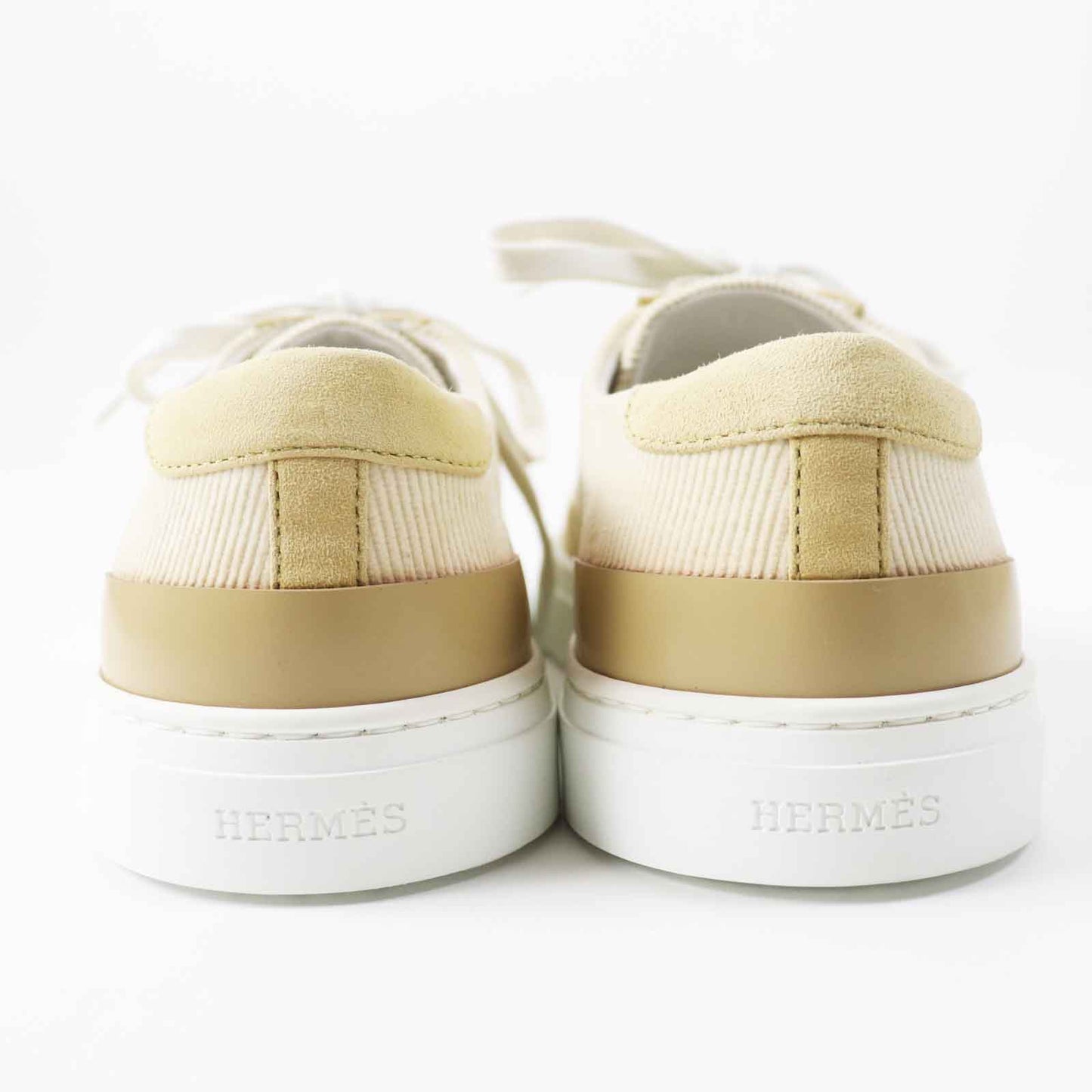 HERMES sneakers Main: Corduroy, Main: Suede leather Beige white deep Women 39  d
