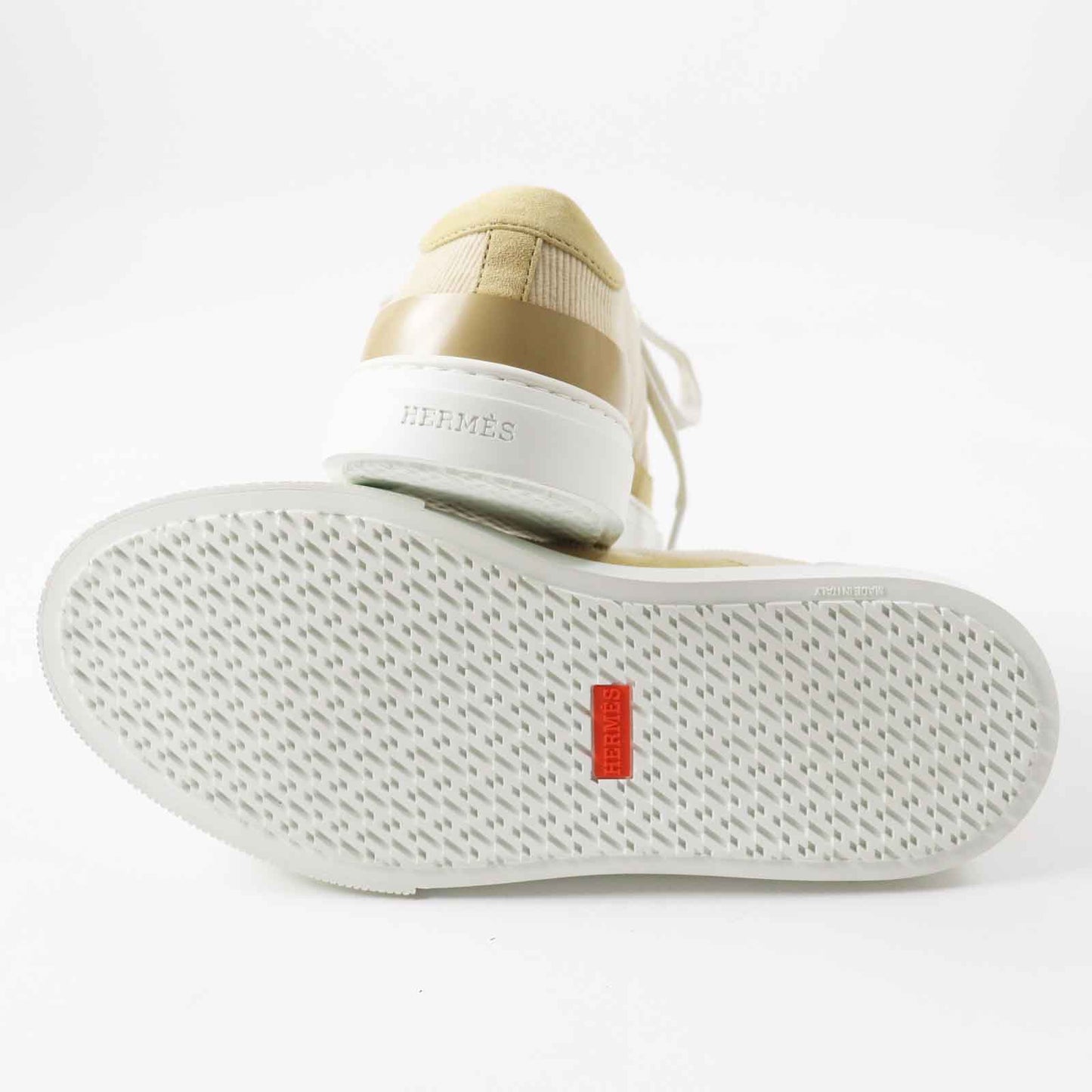 HERMES sneakers Main: Corduroy, Main: Suede leather Beige white deep Women 39  d