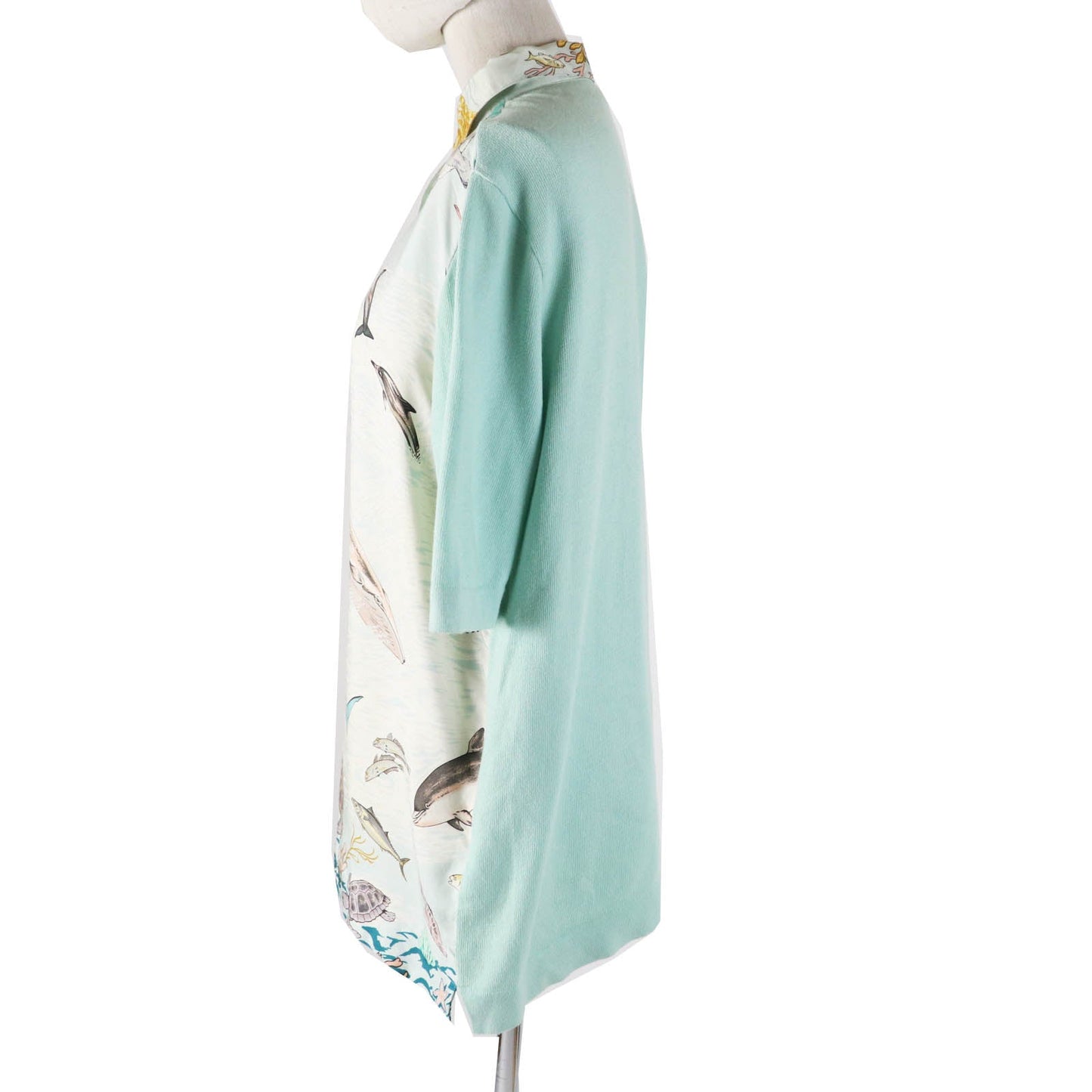 HERMES Short sleeve polo shirt Outer material: 100% silk, Outer material: 85% cotton, Outer material: 15% cashmere Light blue type The Precious Life of the Mediterranean Women M  d