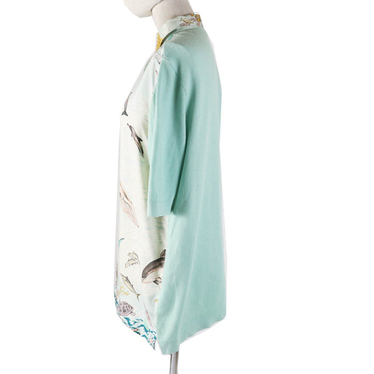 HERMES Short sleeve polo shirt Outer material: 100% silk, Outer material: 85% cotton, Outer material: 15% cashmere Light blue type The Precious Life of the Mediterranean Women M  d