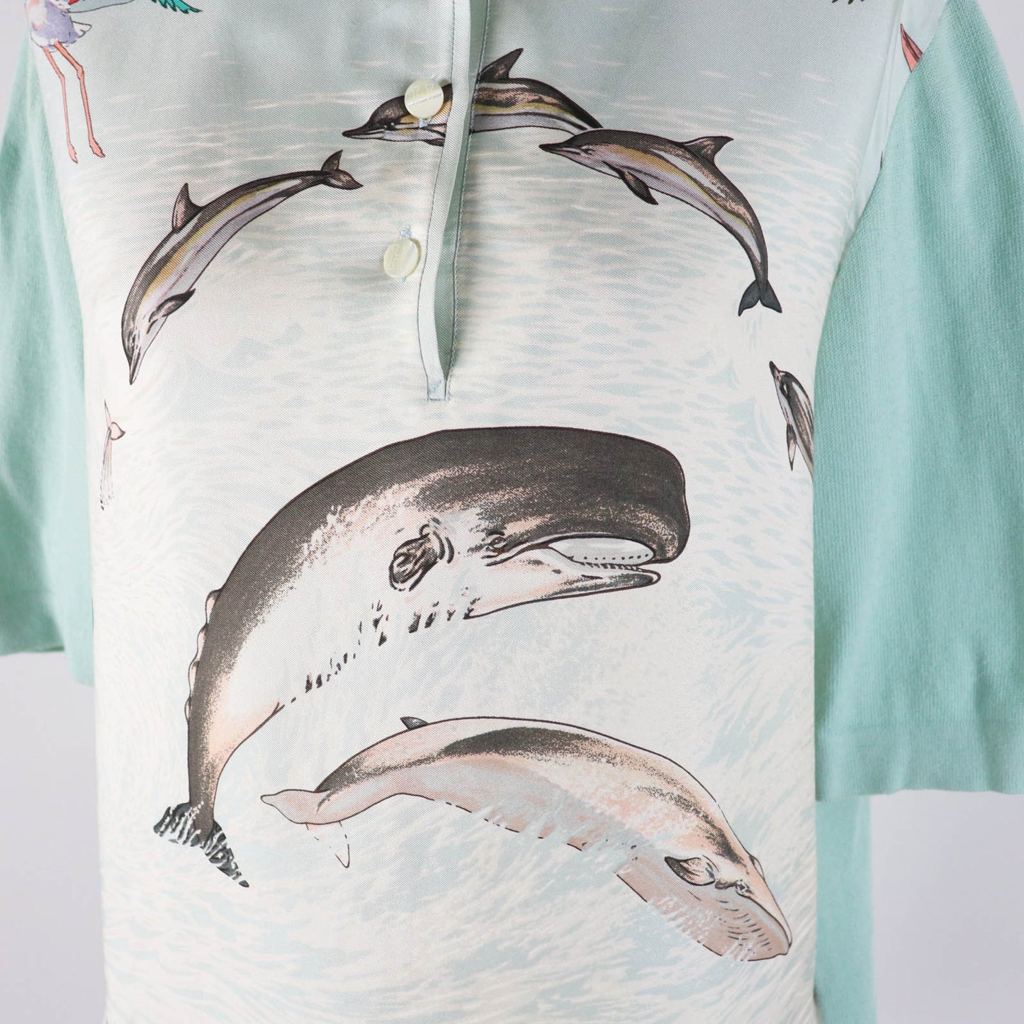 HERMES Short sleeve polo shirt Outer material: 100% silk, Outer material: 85% cotton, Outer material: 15% cashmere Light blue type The Precious Life of the Mediterranean Women M  d