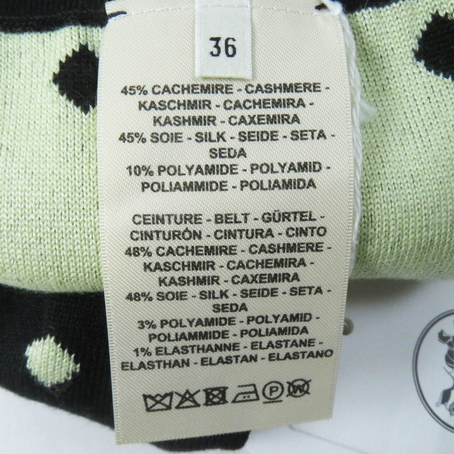 HERMES skirt 2H2302D8 Outer: 45% cashmere, Outer: 45% silk, Outer: 10% polyamide, Part: 48% cashmere, Part: 48% silk Black Light Green White Women 36  d