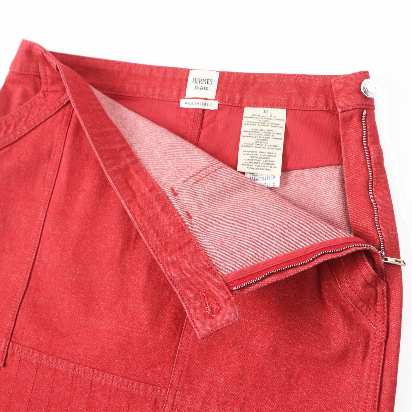 HERMES skirt 2E0350DQ Outer: 98% cotton, Outer: 2% polyurethane, Lining: 64% cotton, Lining: 33% rayon, Lining: 3% polyurethane Red Crude cell Women 38  d