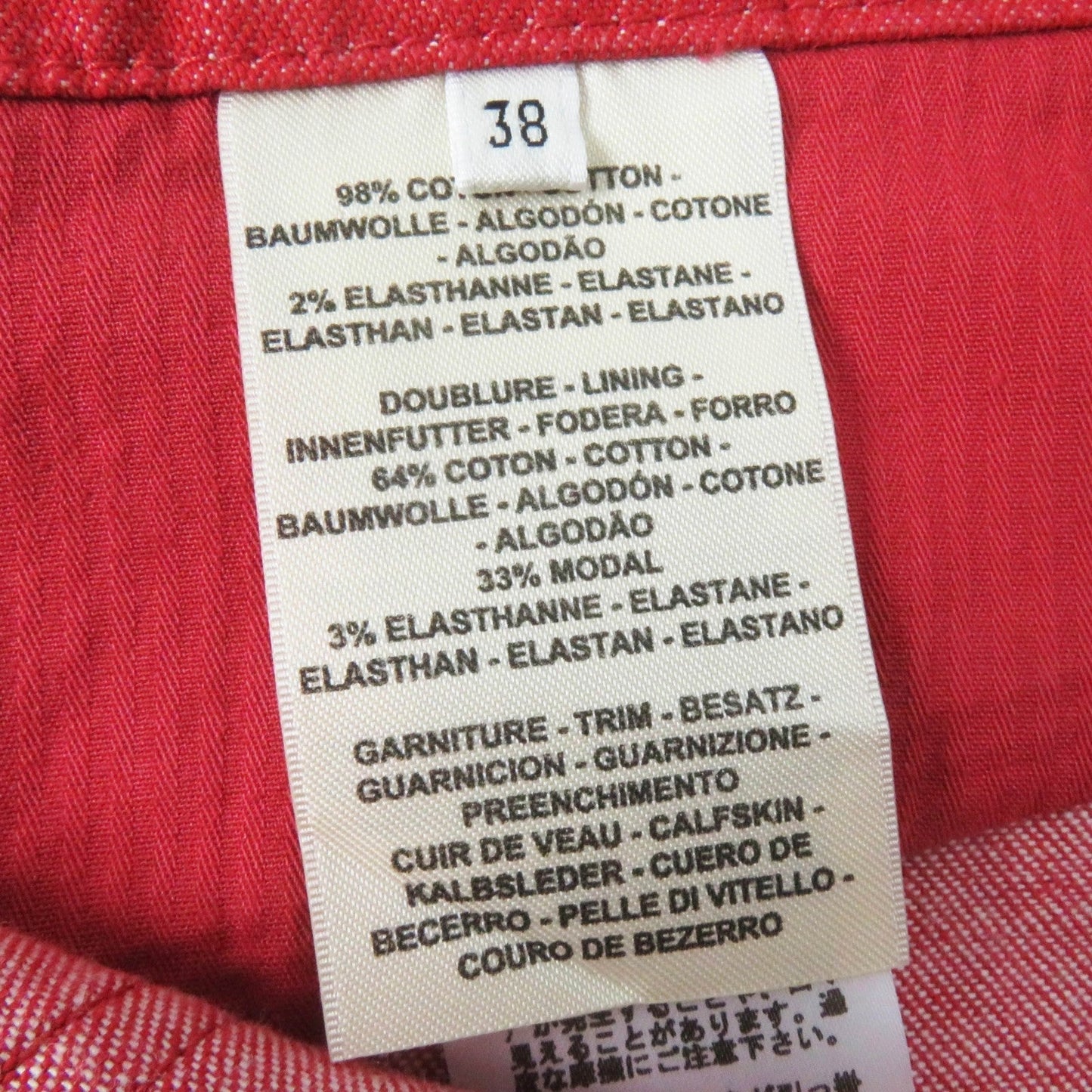 HERMES skirt 2E0350DQ Outer: 98% cotton, Outer: 2% polyurethane, Lining: 64% cotton, Lining: 33% rayon, Lining: 3% polyurethane Red Crude cell Women 38  d
