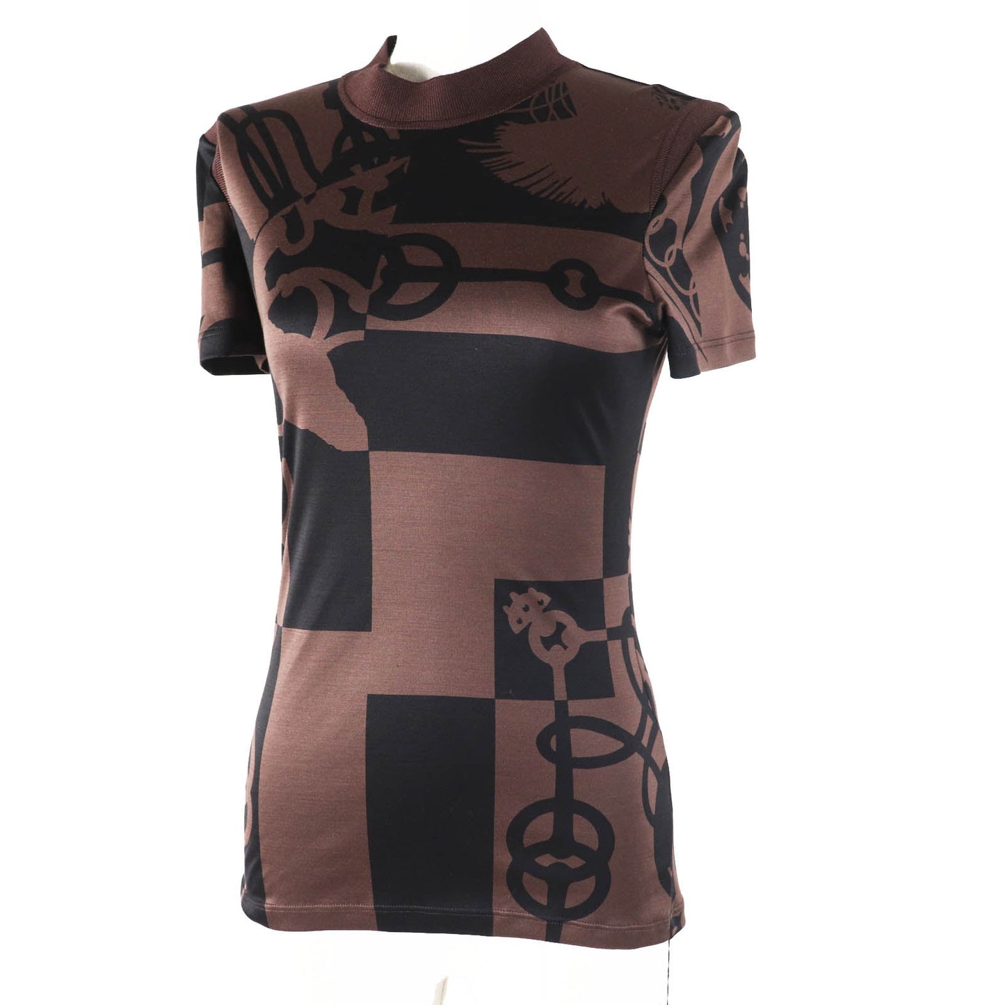 HERMES tops 2E0601DX Main: 100% silk, part: 77% silk, part: 17% nylon, part: 6% polyurethane Brown black Women 36  d
