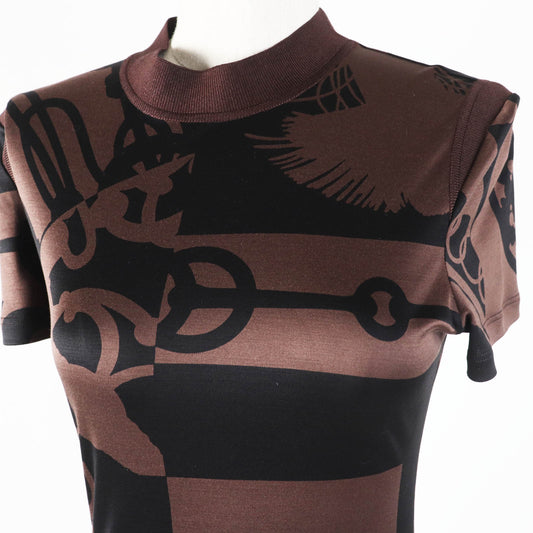 HERMES tops 2E0601DX Main: 100% silk, part: 77% silk, part: 17% nylon, part: 6% polyurethane Brown black Women 36  d