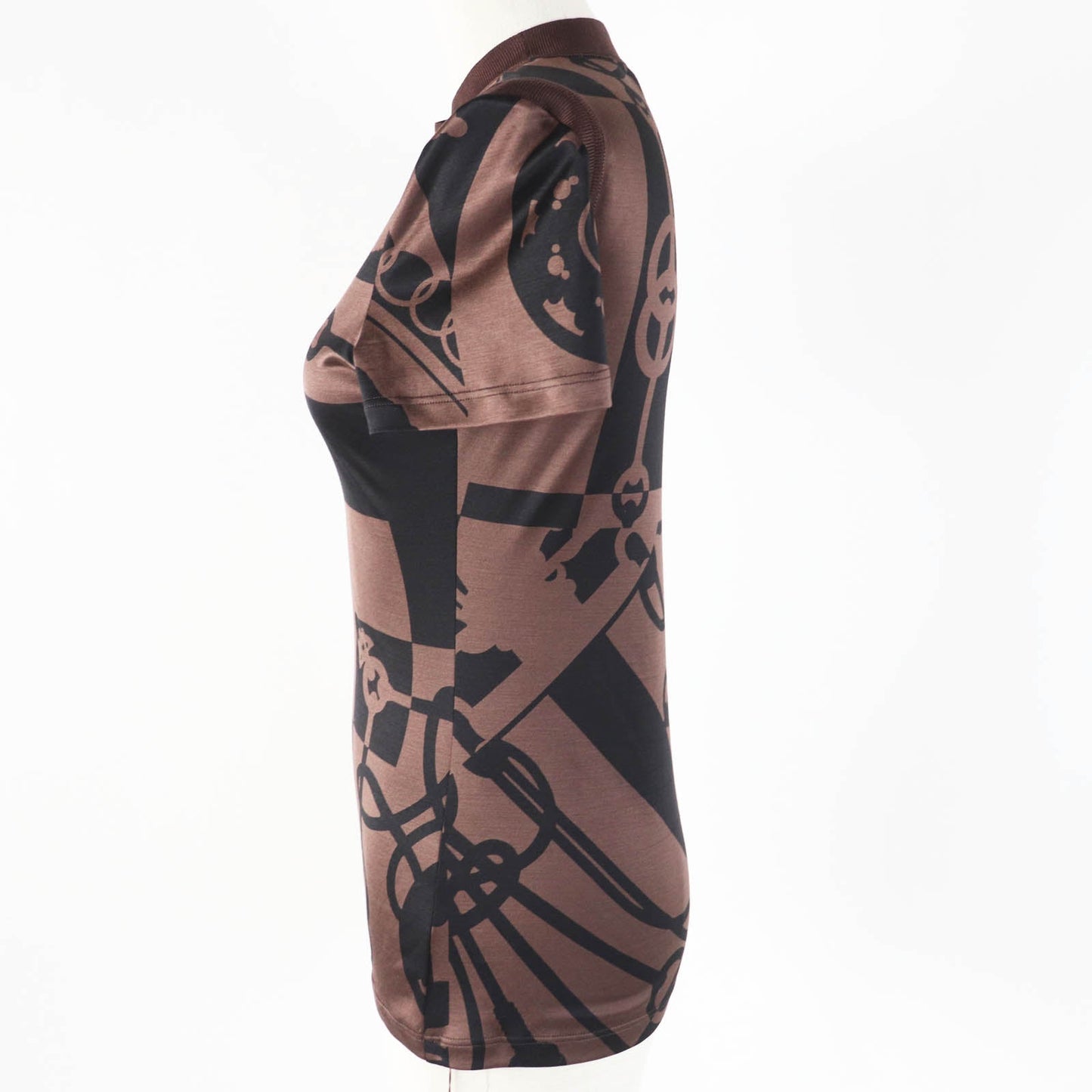 HERMES tops 2E0601DX Main: 100% silk, part: 77% silk, part: 17% nylon, part: 6% polyurethane Brown black Women 36  d