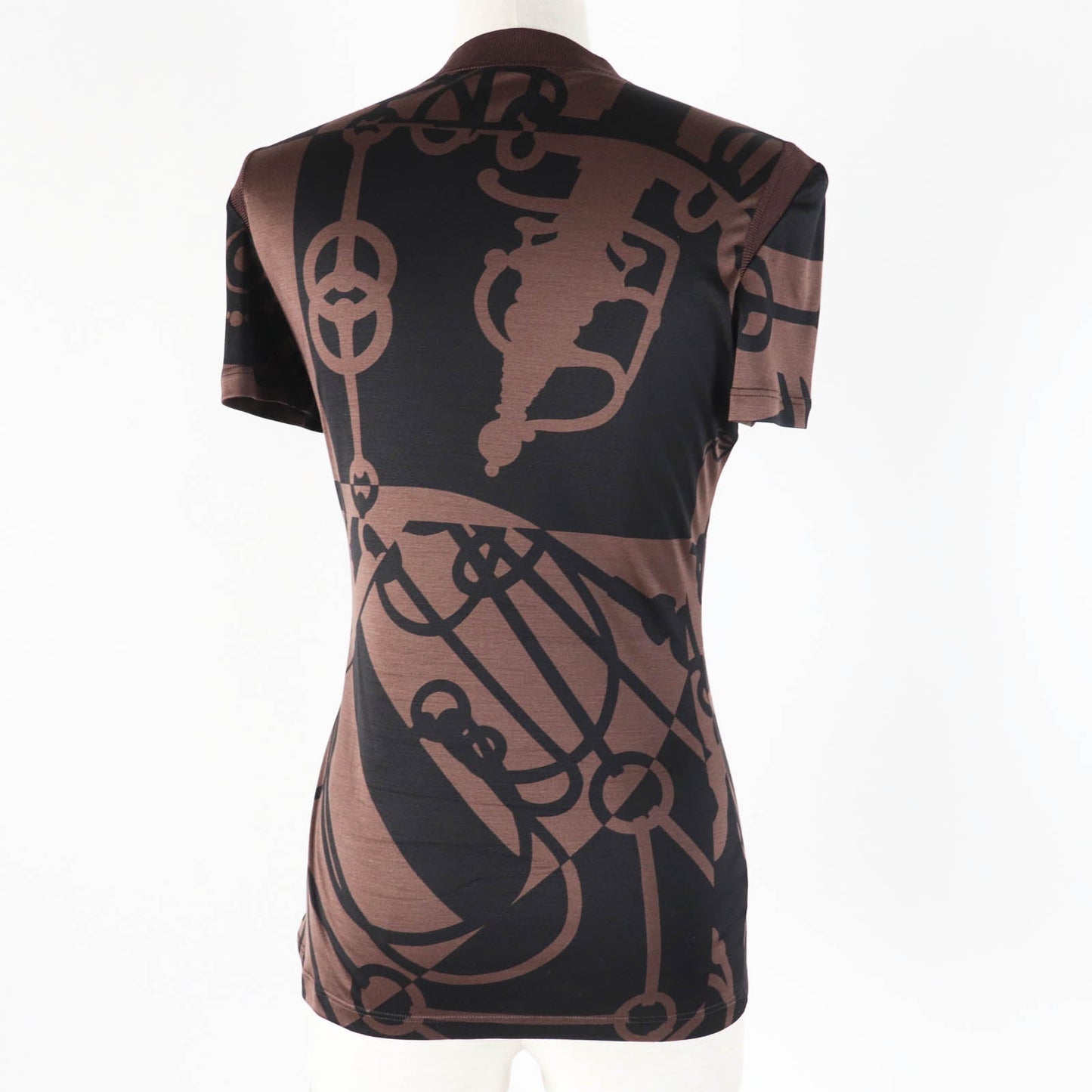 HERMES tops 2E0601DX Main: 100% silk, part: 77% silk, part: 17% nylon, part: 6% polyurethane Brown black Women 36  d
