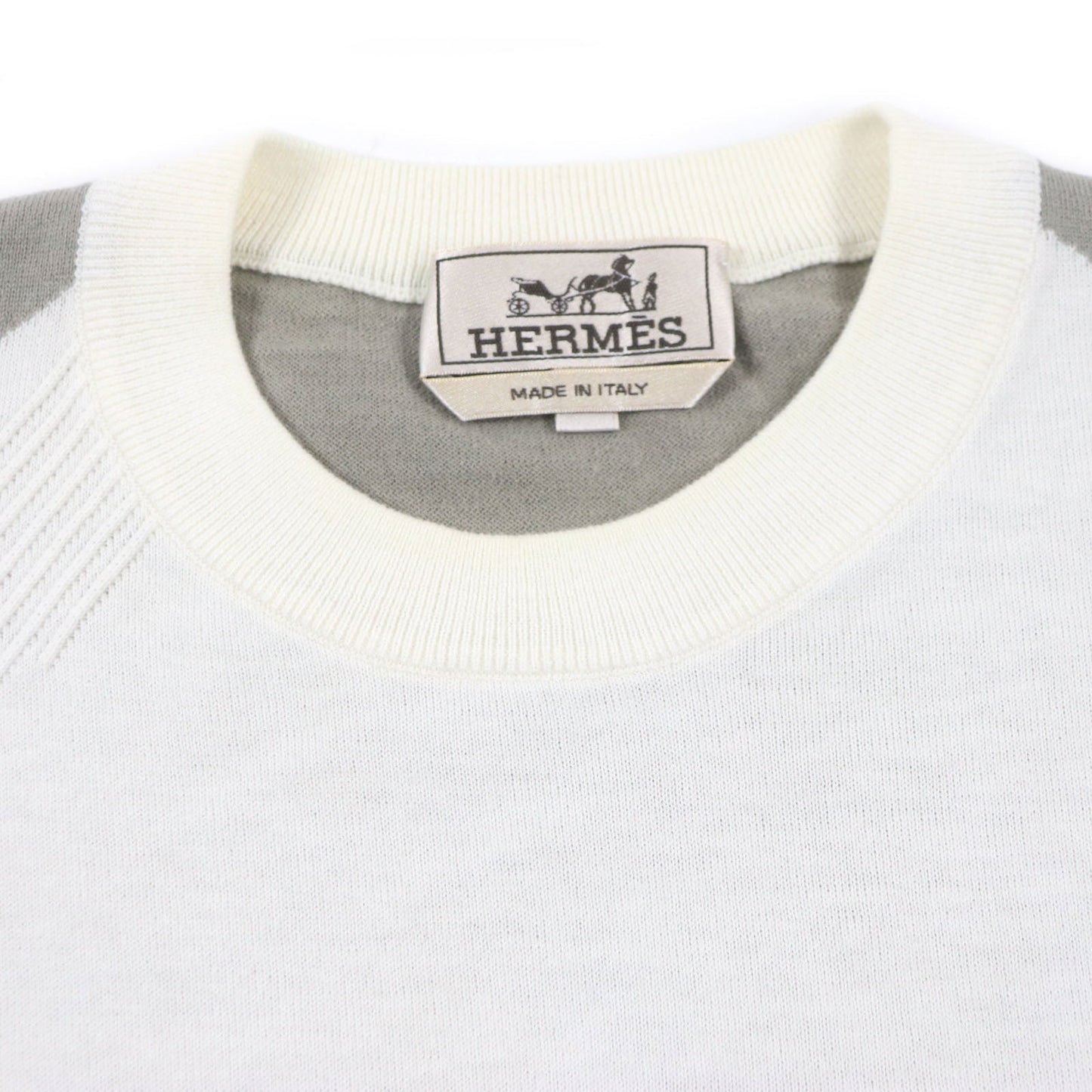 HERMES Short sleeve knit Main: 85% cotton, Main: 15% cashmere Ivory gray mens XS  d