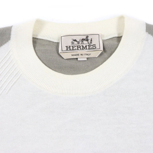 HERMES Short sleeve knit Main: 85% cotton, Main: 15% cashmere Ivory gray mens XS  d