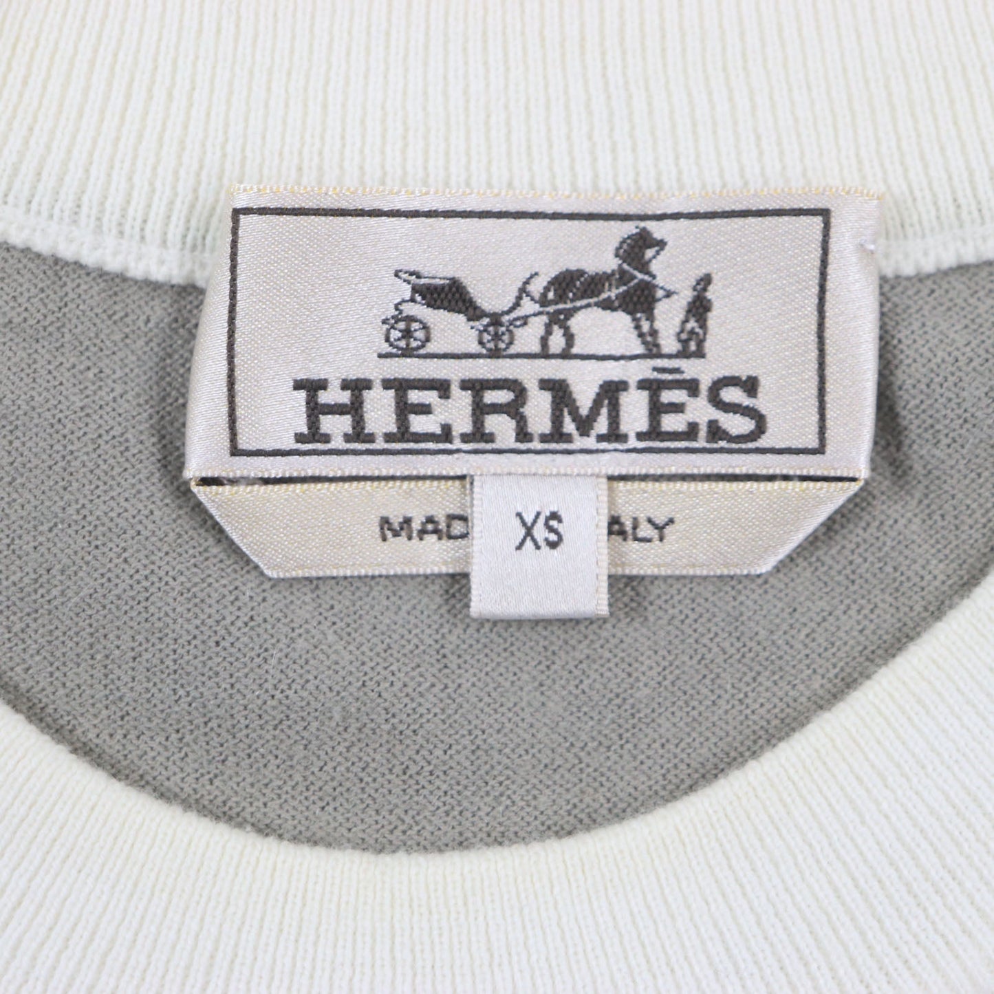HERMES Short sleeve knit Main: 85% cotton, Main: 15% cashmere Ivory gray mens XS  d