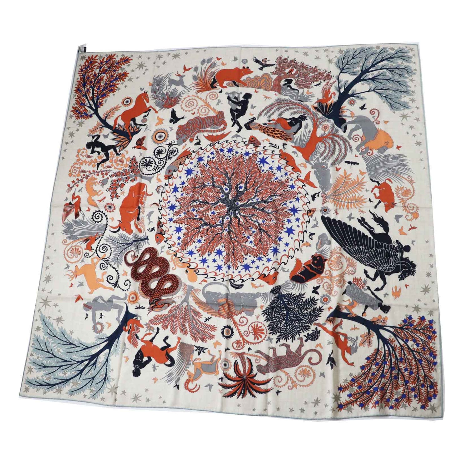 HERMES Stall Main: 70% cashmere, Main: 30% silk Terracotta White Carre140 Caregean Under the Charm of Orpheus Women  d