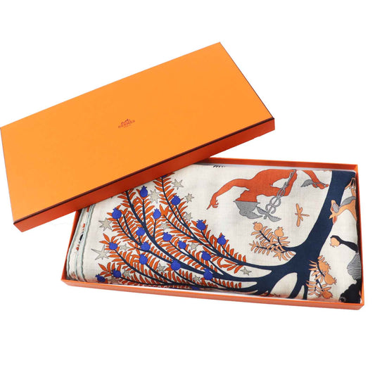 HERMES Stall Main: 70% cashmere, Main: 30% silk Terracotta White Carre140 Caregean Under the Charm of Orpheus Women  d
