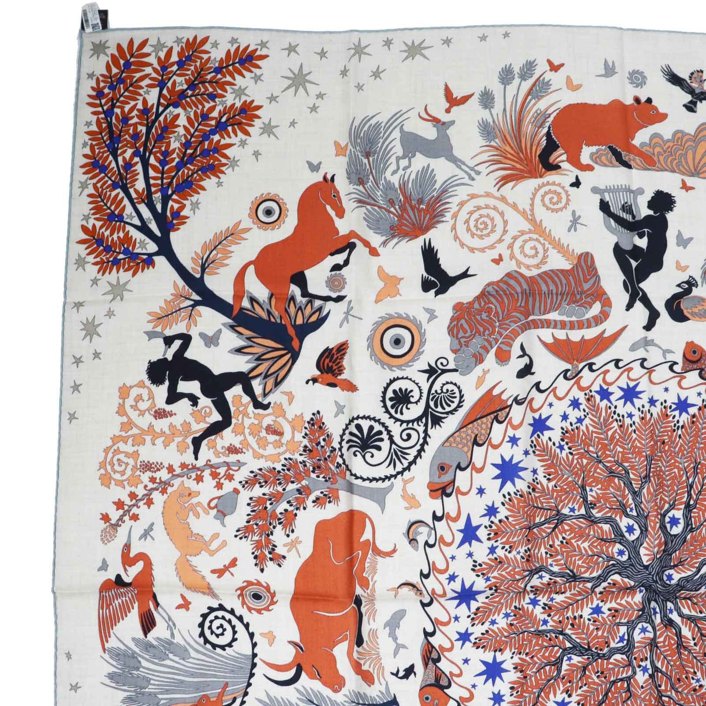 HERMES Stall Main: 70% cashmere, Main: 30% silk Terracotta White Carre140 Caregean Under the Charm of Orpheus Women  d
