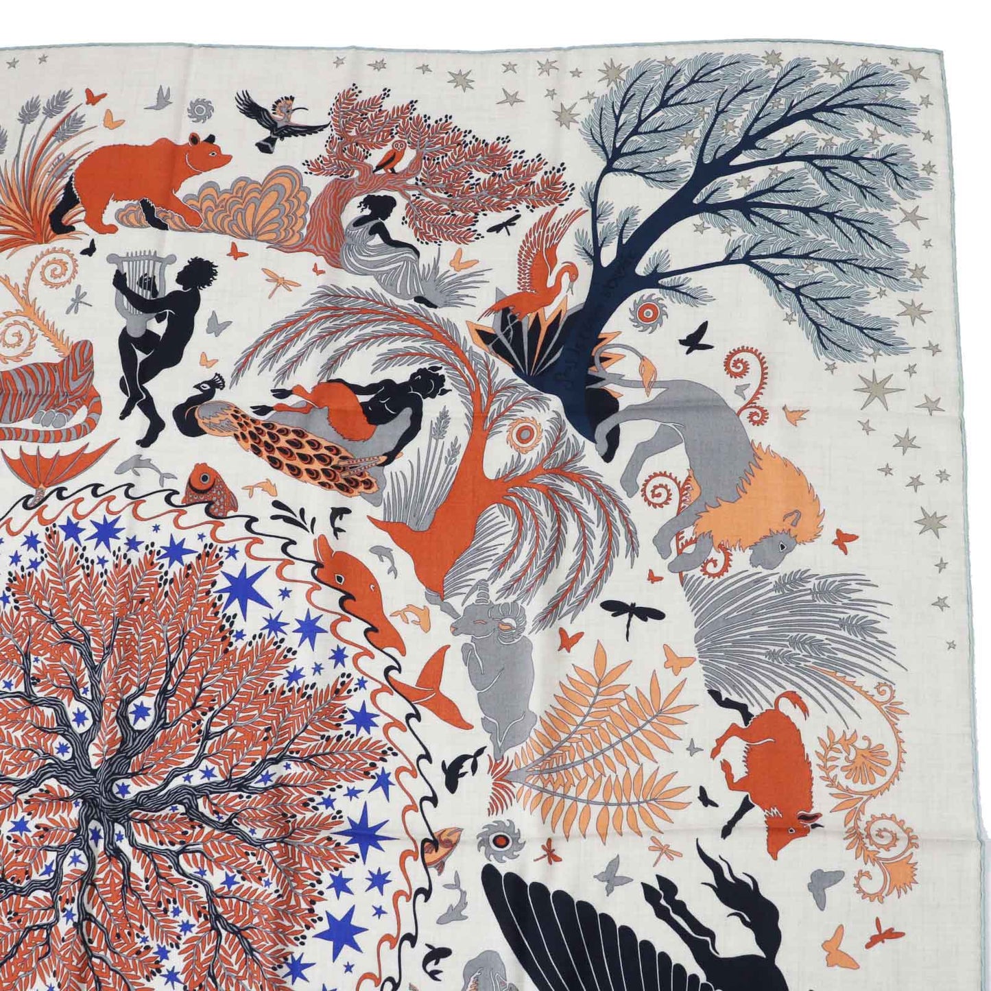 HERMES Stall Main: 70% cashmere, Main: 30% silk Terracotta White Carre140 Caregean Under the Charm of Orpheus Women  d