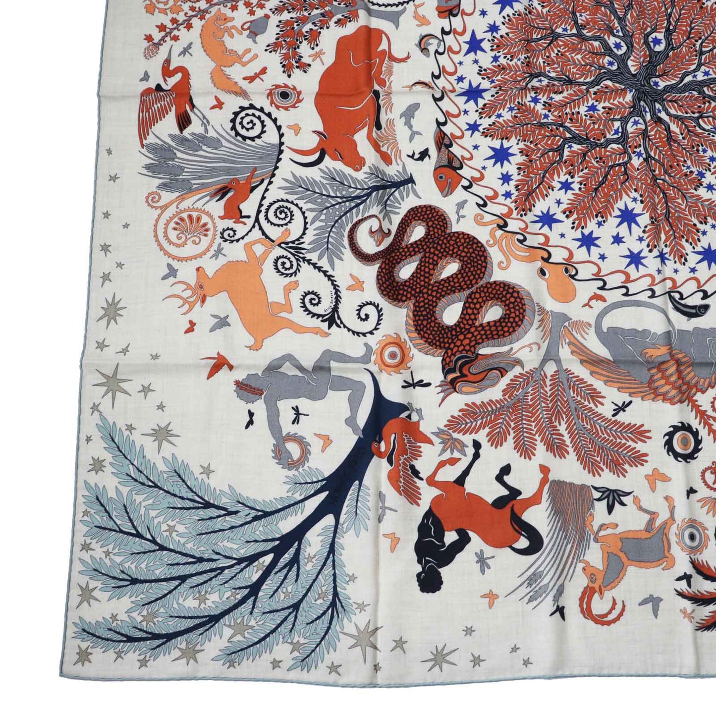 HERMES Stall Main: 70% cashmere, Main: 30% silk Terracotta White Carre140 Caregean Under the Charm of Orpheus Women  d