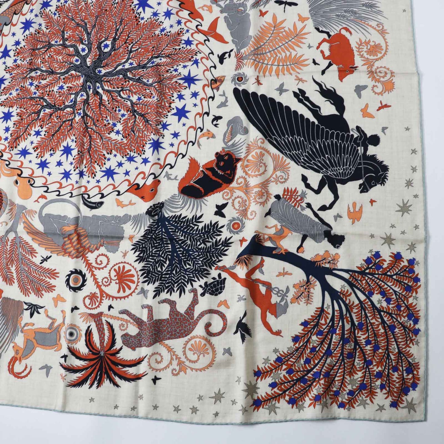 HERMES Stall Main: 70% cashmere, Main: 30% silk Terracotta White Carre140 Caregean Under the Charm of Orpheus Women  d
