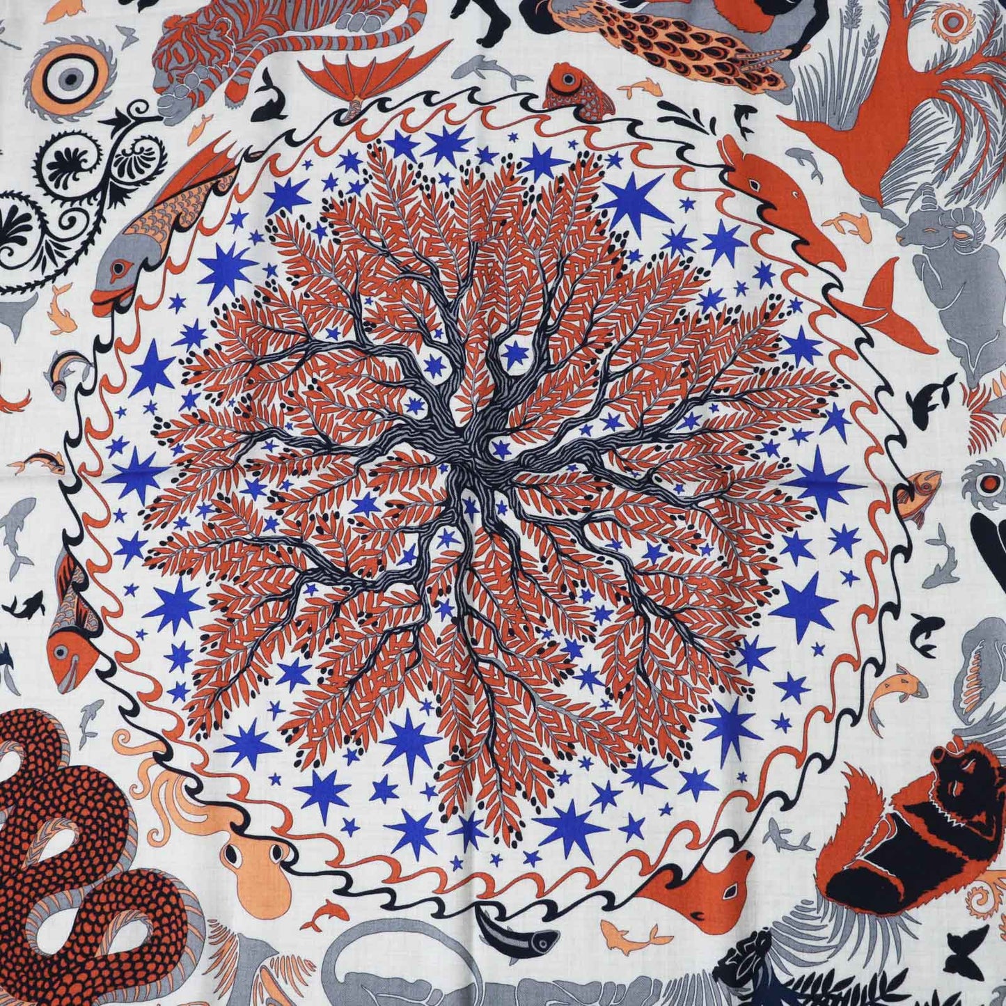 HERMES Stall Main: 70% cashmere, Main: 30% silk Terracotta White Carre140 Caregean Under the Charm of Orpheus Women  d