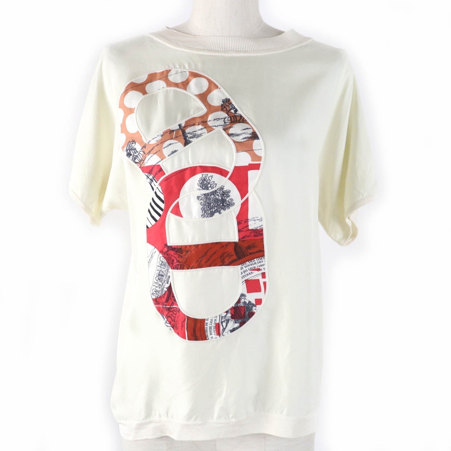 HERMES Short sleeve knit 2E2826DS Main: 100% silk, Main: 100% polyester Ivory Women 34  d
