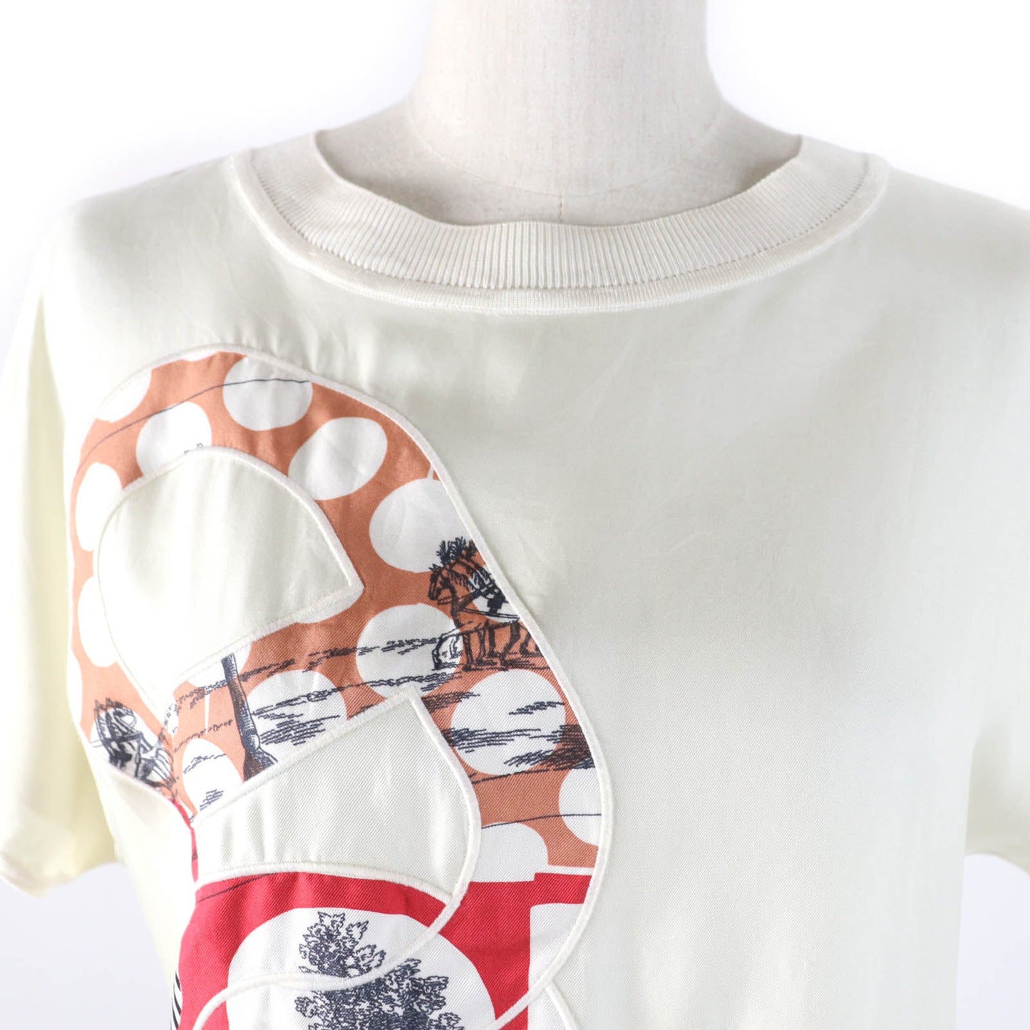 HERMES Short sleeve knit 2E2826DS Main: 100% silk, Main: 100% polyester Ivory Women 34  d