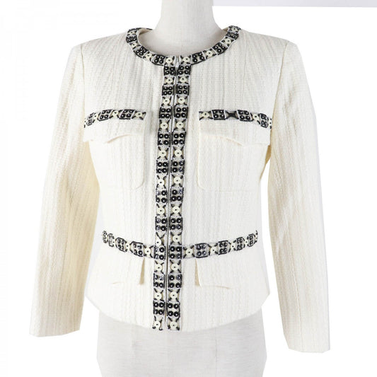 CHANEL Jacket 03P P21247 Outer: 56% cotton, Outer: 44% linen, Lining: 95% silk, Lining: 5% elastane (polyurethane) Ivory black Women 38