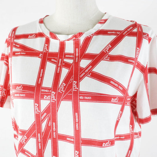 HERMES Short sleeve T-shirt cotton White red Margiela period Bolduc Ribbon Pattern