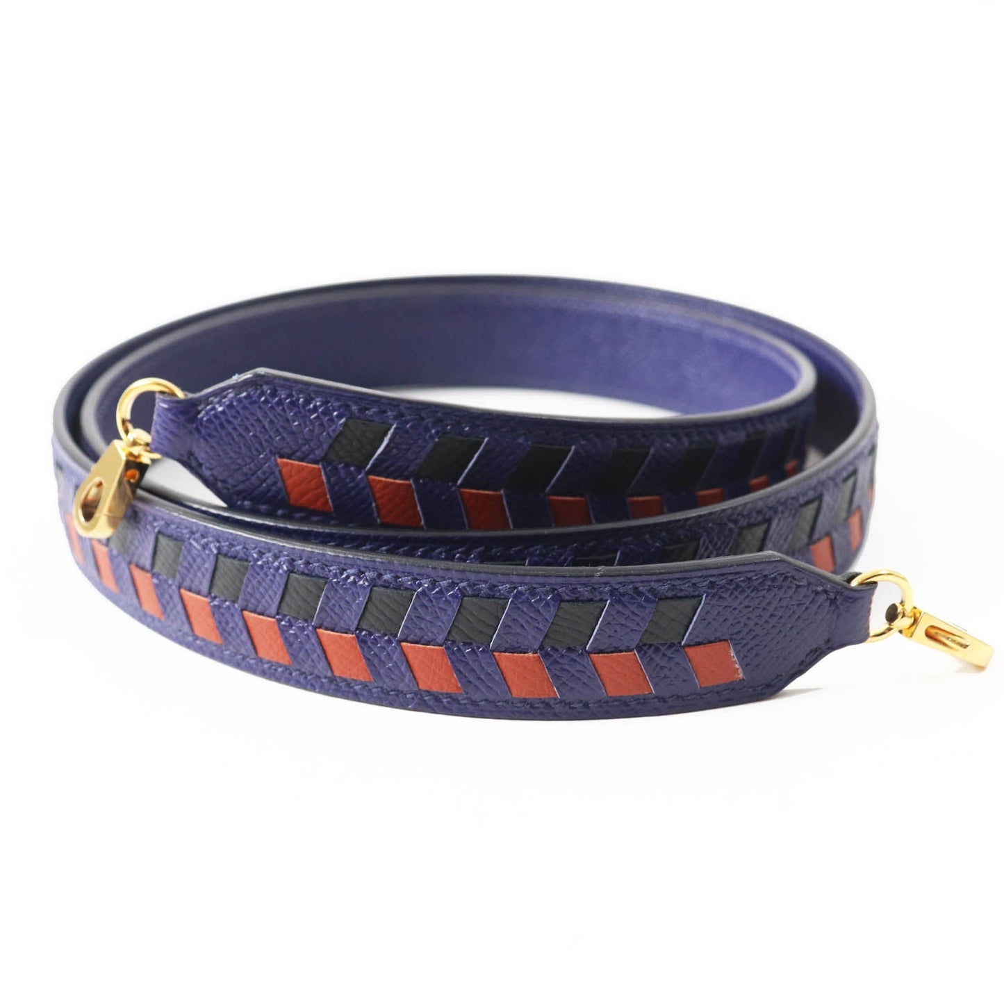 HERMES Shoulder strap Main: Leather Blue Black Brown bandouliere trace de cuir Women  d