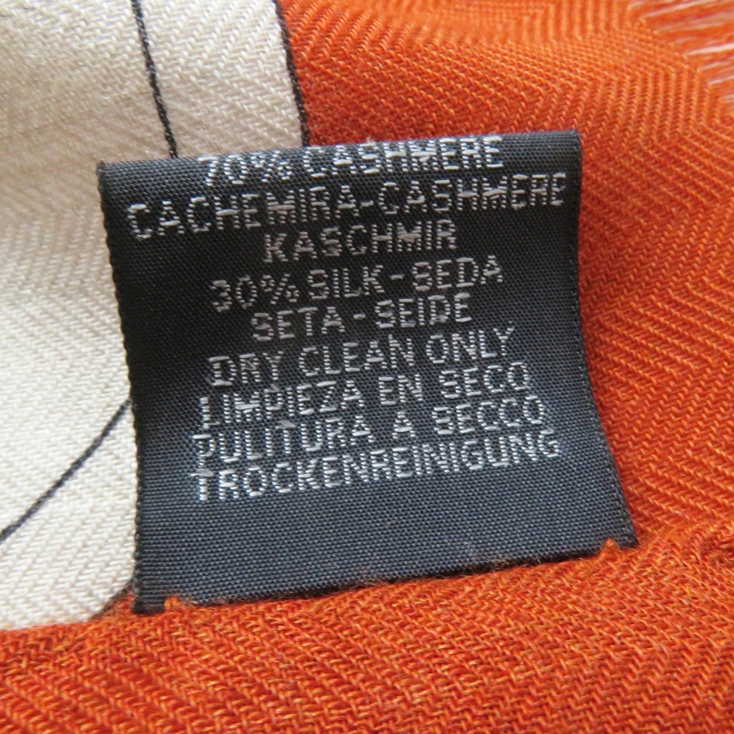 HERMES Stall Main: 70% cashmere, Main: 30% silk Etoupe/Orange/Indigo Rectangle Ampremour Fleur mens  d