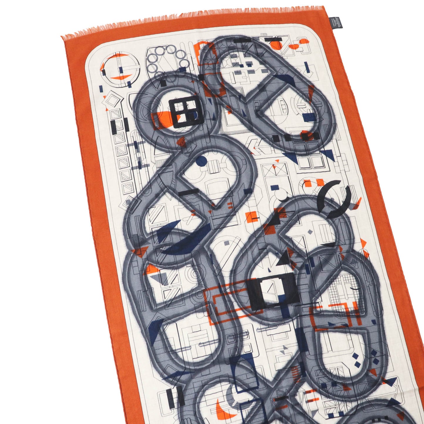 HERMES Stall Main: 70% cashmere, Main: 30% silk Etoupe/Orange/Indigo Rectangle Ampremour Fleur mens  d