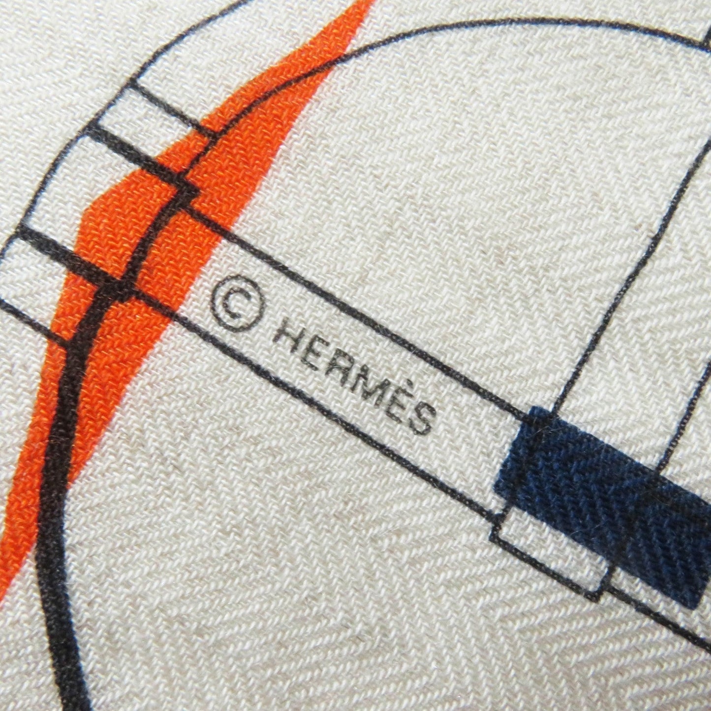 HERMES Stall Main: 70% cashmere, Main: 30% silk Etoupe/Orange/Indigo Rectangle Ampremour Fleur mens  d