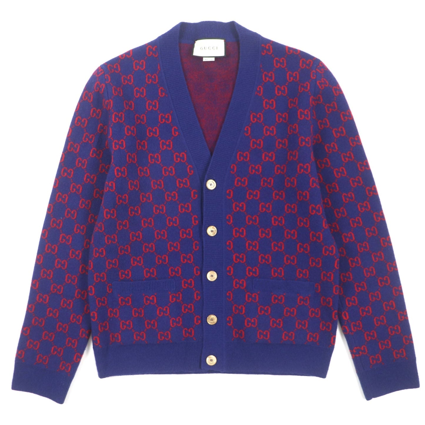 GUCCI cardigan 597724 Main: 95% wool, Main: 5% cashmere, Part: 100% wool Blue red mens M