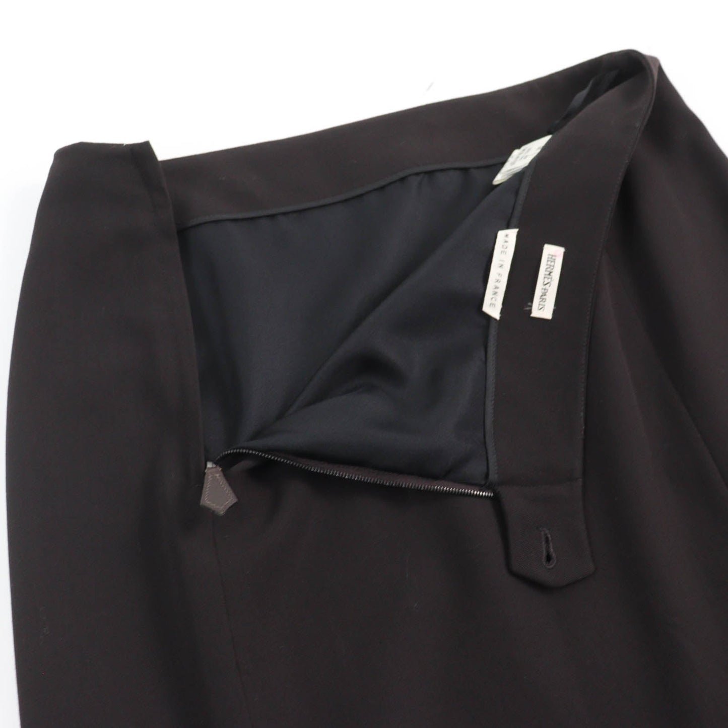 HERMES Tight Skirt Main: 100% wool, Part: Cowhide, Lining: 100% silk Dark brown Women 36  d
