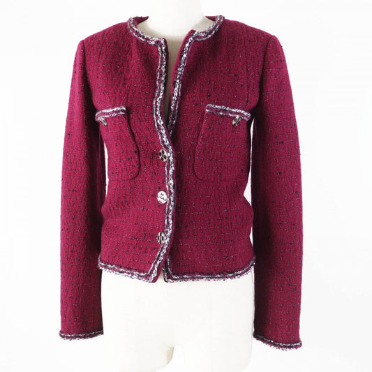 CHANEL Jacket 22A P73183 Outer: 98% wool, Outer: 2% viscose (rayon), Lining: 100% silk Burgundy Black White Women 34