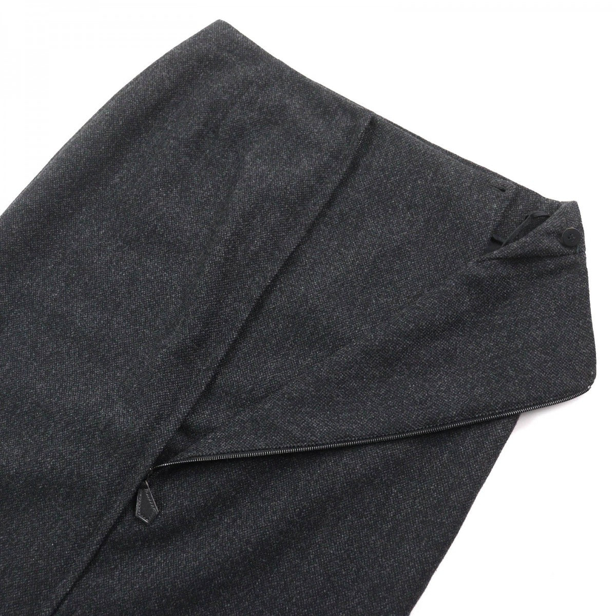 HERMES Tight Skirt Outer: 85% wool, Outer: 15% cashmere, Leather: cowhide, Lining: 100% silk Dark gray Women 36  d