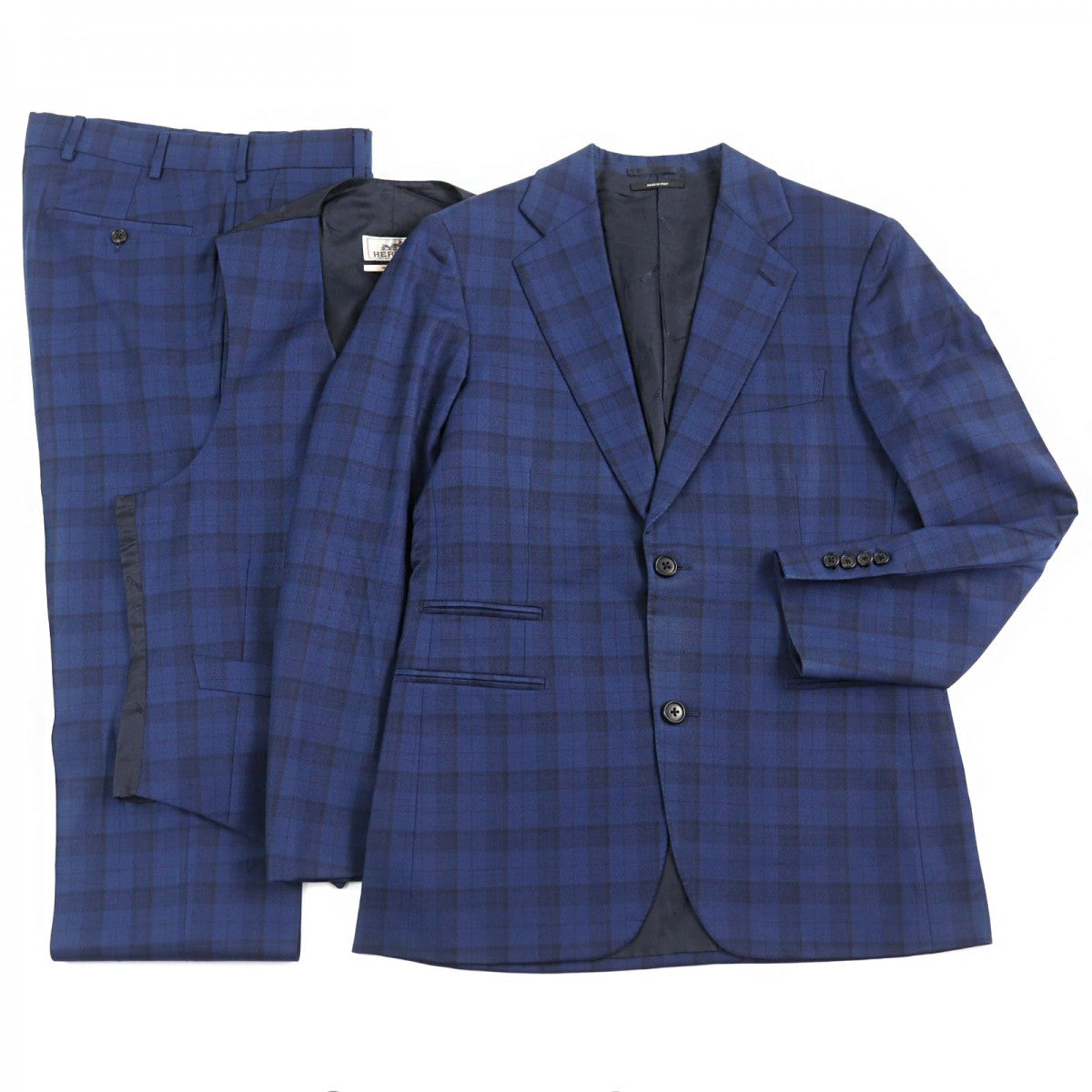 HERMES suit Outer: 100% wool, Lining: 100% cupra Blue type Check Pattern mens 44  d