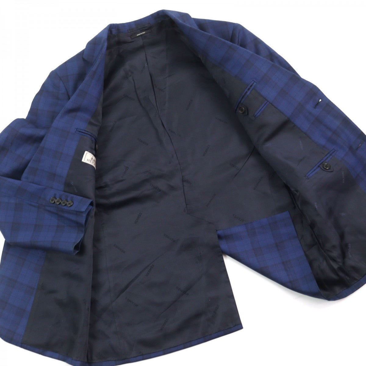 HERMES suit Outer: 100% wool, Lining: 100% cupra Blue type Check Pattern mens 44  d