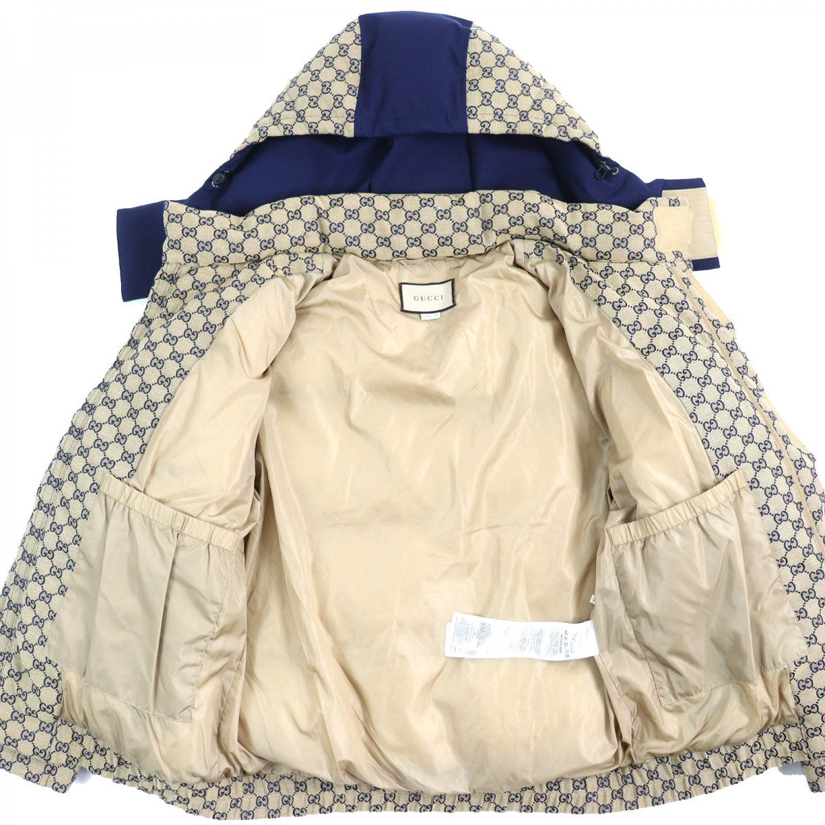GUCCI Down jacket 715535 Main: 71% cotton, Main: 29% polyester, Main: 100% nylon, Main: 100% polyester, Lining: 100% cotton Beige navy mens 48