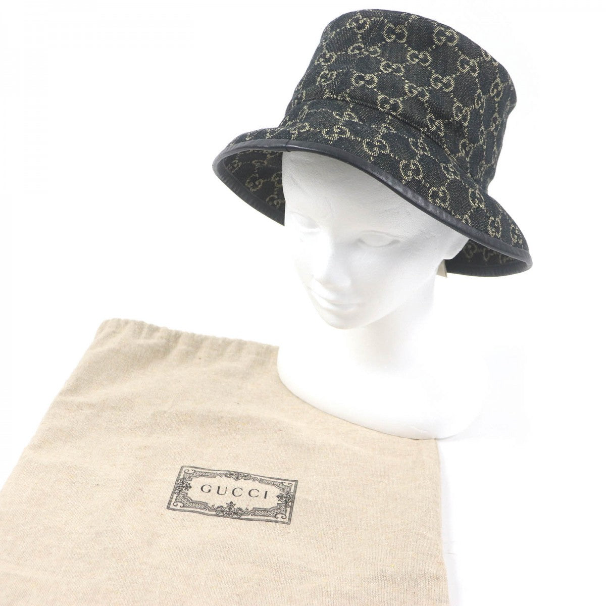 GUCCI hat 576371 Outer: 100% cotton, Lining: 55% cotton, Lining: 45% rayon, Part: Cowhide black mens