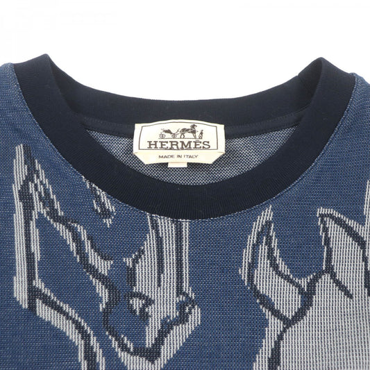 HERMES Short sleeve T-shirt cotton Navy Dance of Horses Light S