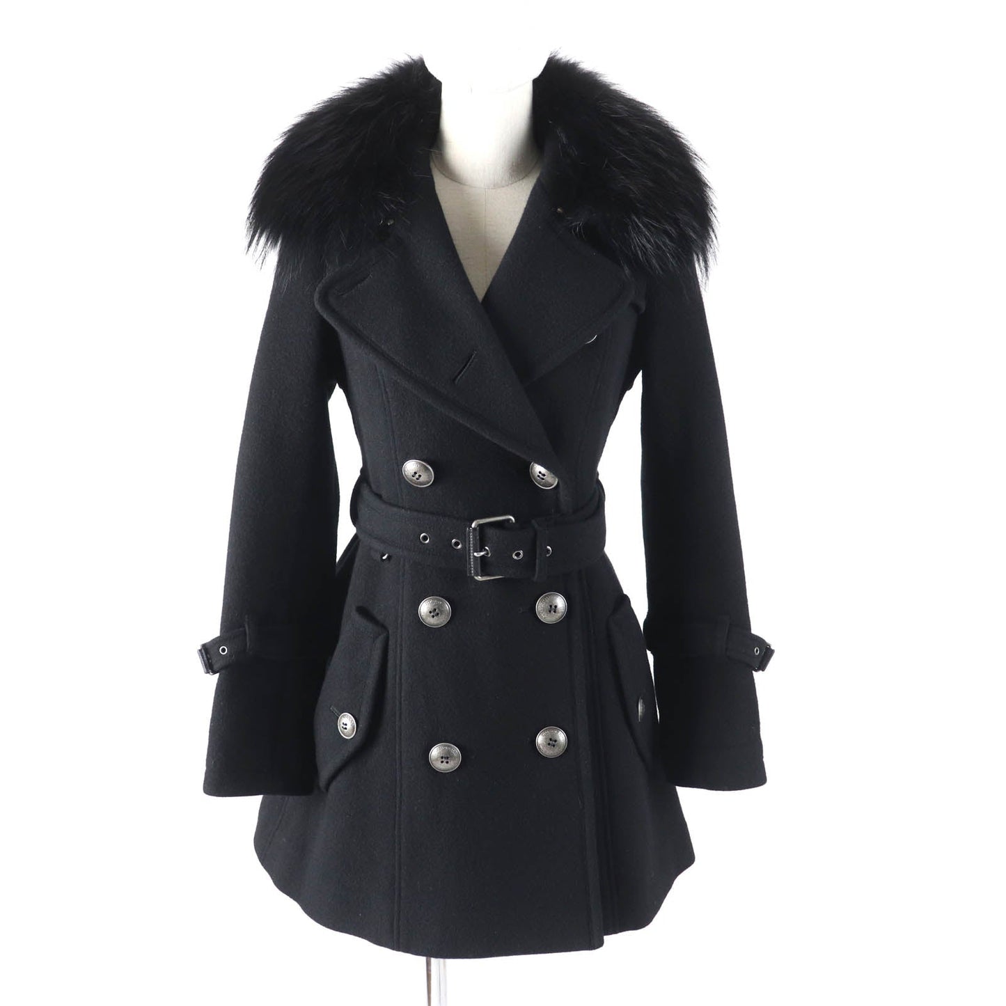 Burberry Blue Label Wool Angora Raccoon Trench Coat
