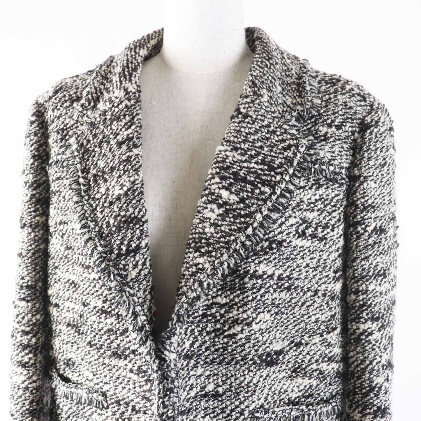 Chanel P24398 04A Wool Nylon Ribbon COCO Mark Button Front Hook Tweed Jacket