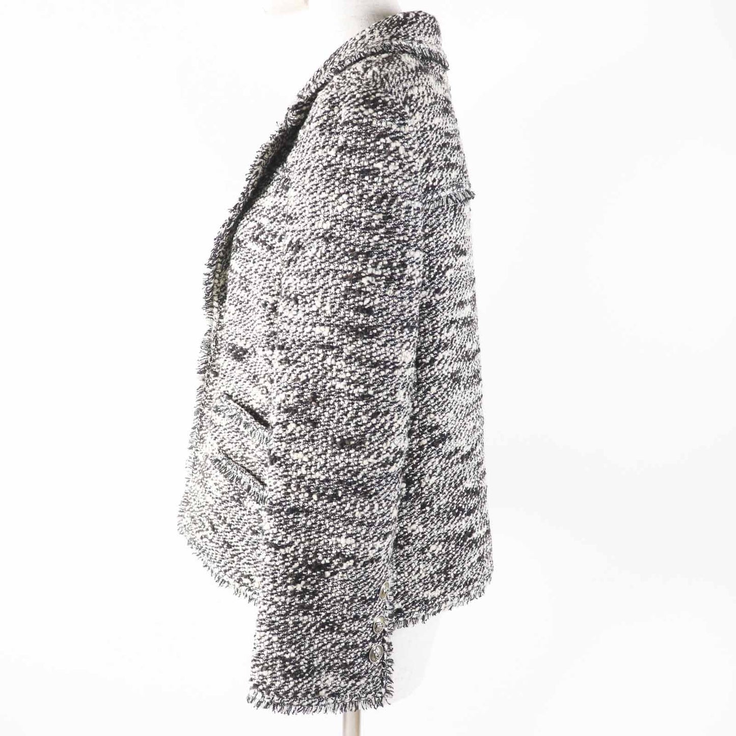 Chanel P24398 04A Wool Nylon Ribbon COCO Mark Button Front Hook Tweed Jacket