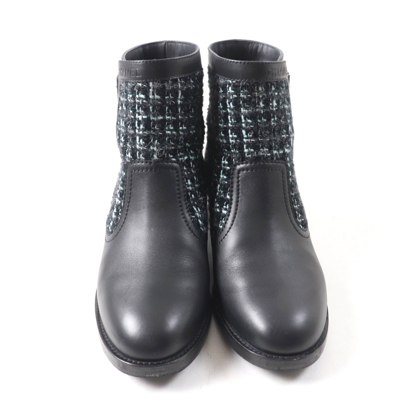 Chanel 22B G39334 Leather Tweed Ankle Boots