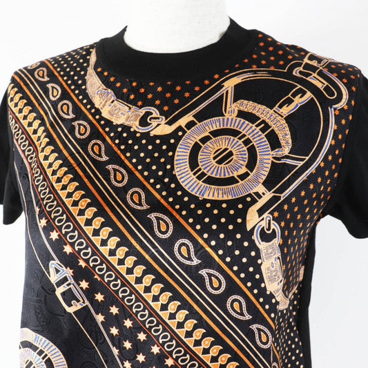 HERMES Short sleeve knit 4H2816D3 silk Black orange Apron Doll Bandana 34