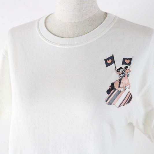 HERMES Short sleeve T-shirt 2E4602DU cotton white FAUBOURG RAINBOW Faubourg Rainbow Cartouche Micro 34