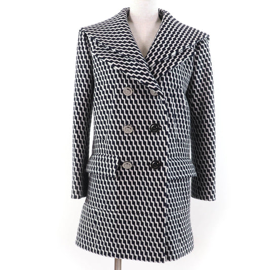 Chanel Hexagon COCO Button Zigzag Pattern Wool Coat