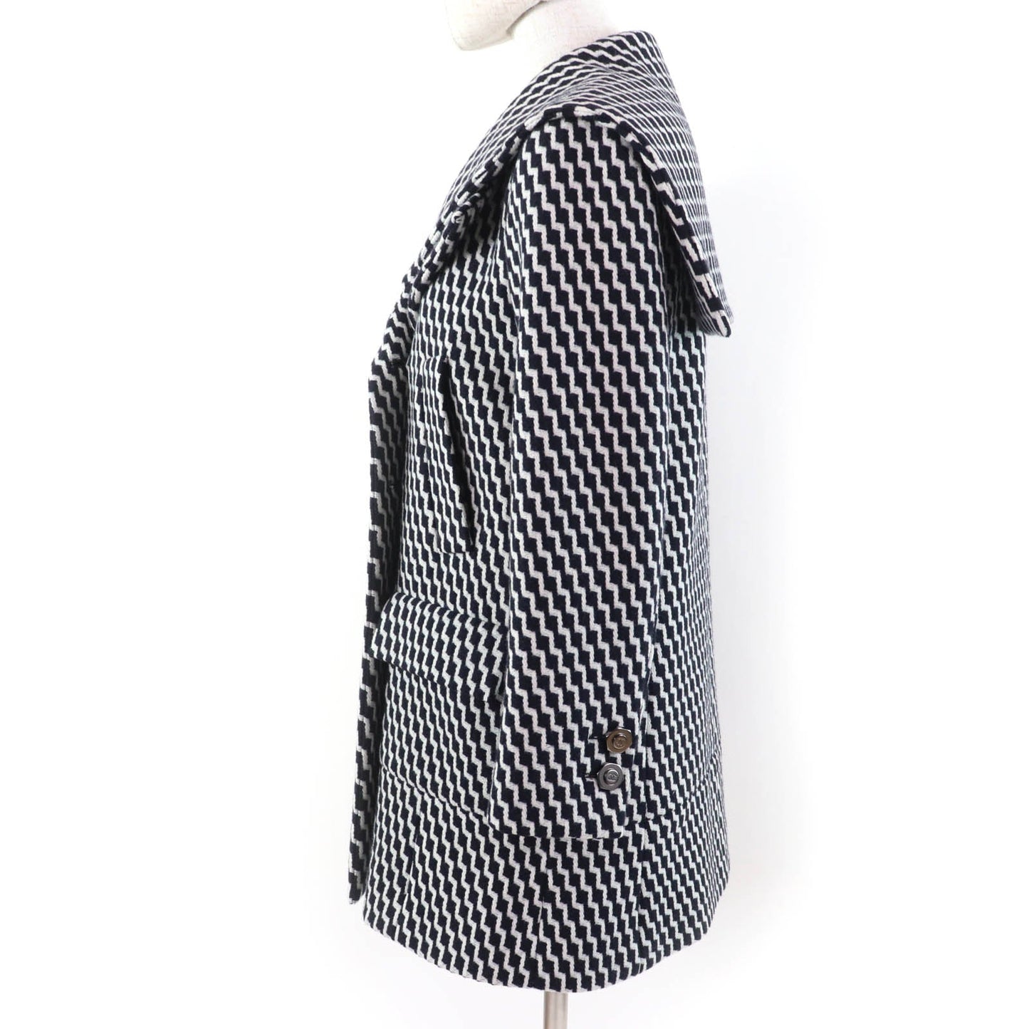 Chanel Hexagon COCO Button Zigzag Pattern Wool Coat