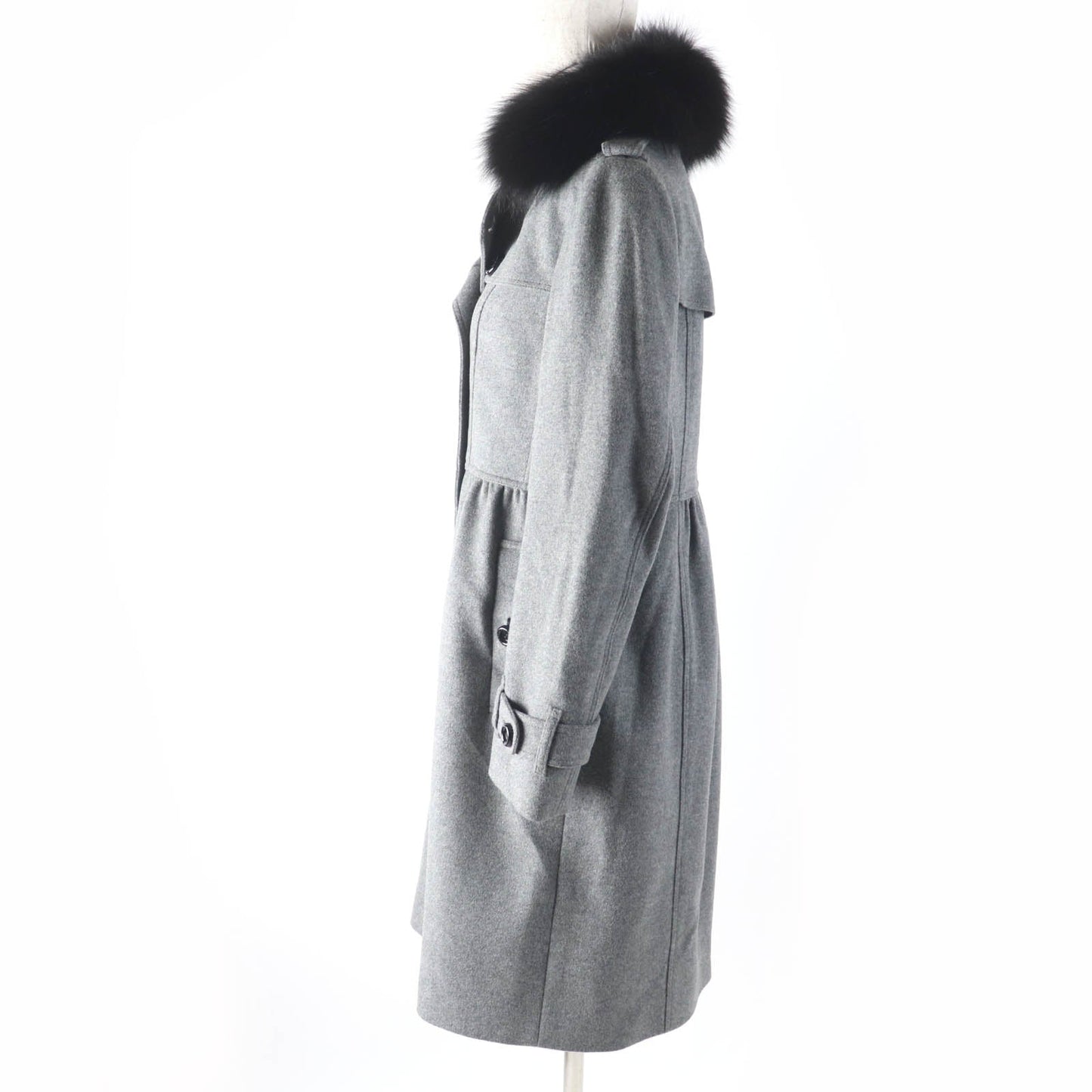 Burberry London Logo Button Wool Cashmere Fox Fur Coat