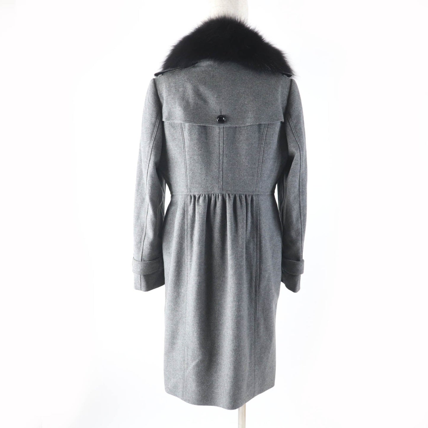 Burberry London Logo Button Wool Cashmere Fox Fur Coat